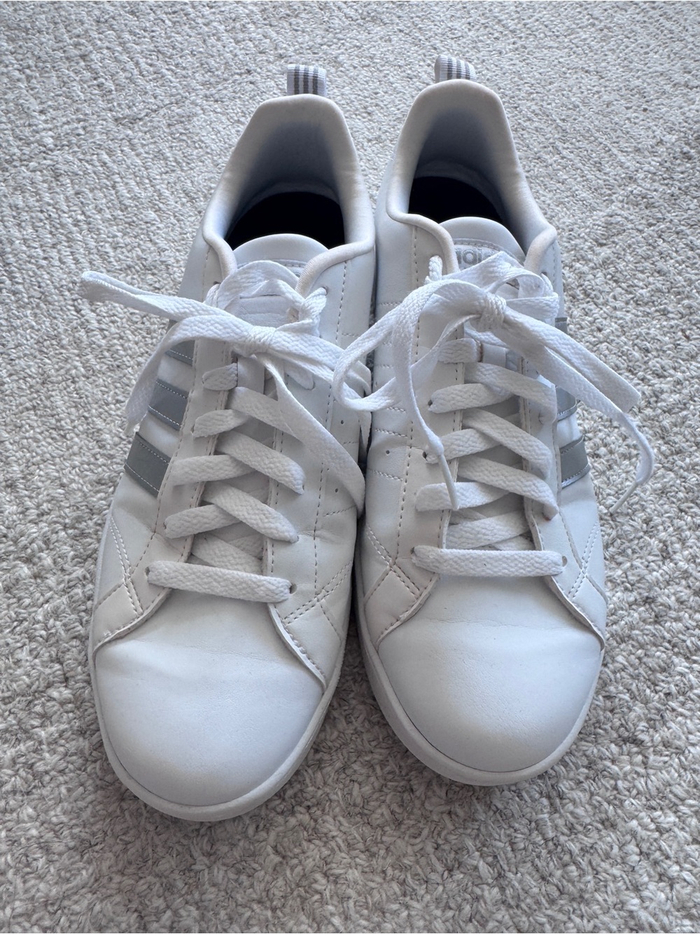 adidas White Sneakers with Silver Three Stripes - Women's